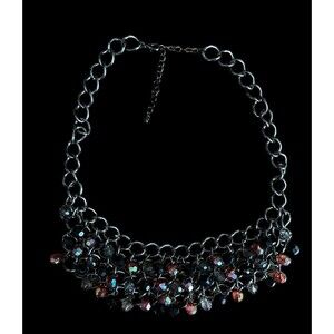 Necklace Dark Metal Big-Link Chain 4  Dangling Chain Strands Multi Beads 18-22"